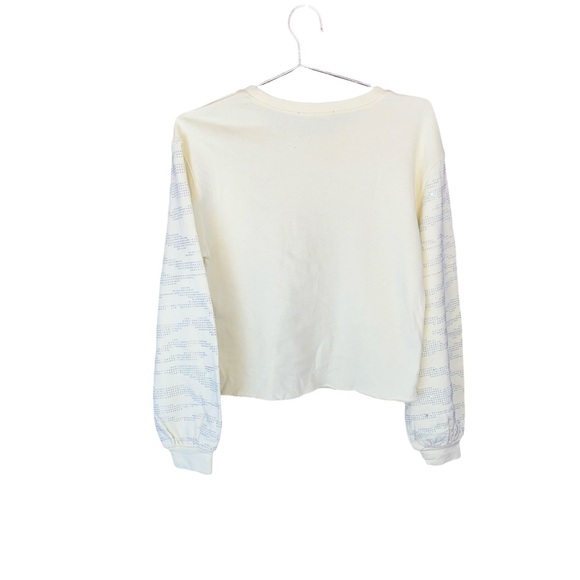 NWT INC Cropped Cotton Bead-Embroidered Raw Hem Sweatshirt sze M Yellow - Picture 5 of 16